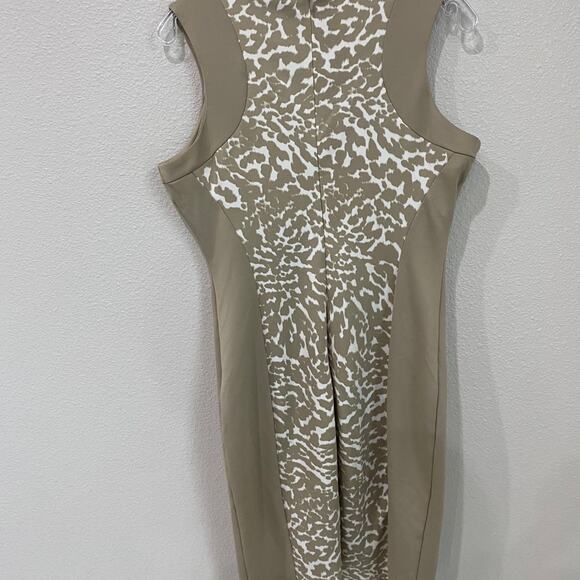 Calvin Klein dress tan animal print size 10 zipper back - Picture 2 of 9